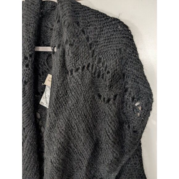 Simply Natural Sweater Cardigan Cape Shawl women's black alpaca suri wool Peru - Picture 2 of 6